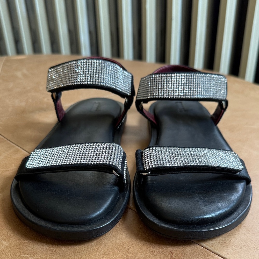 STAUD Black Crystal-Embellished Strap Sandals
